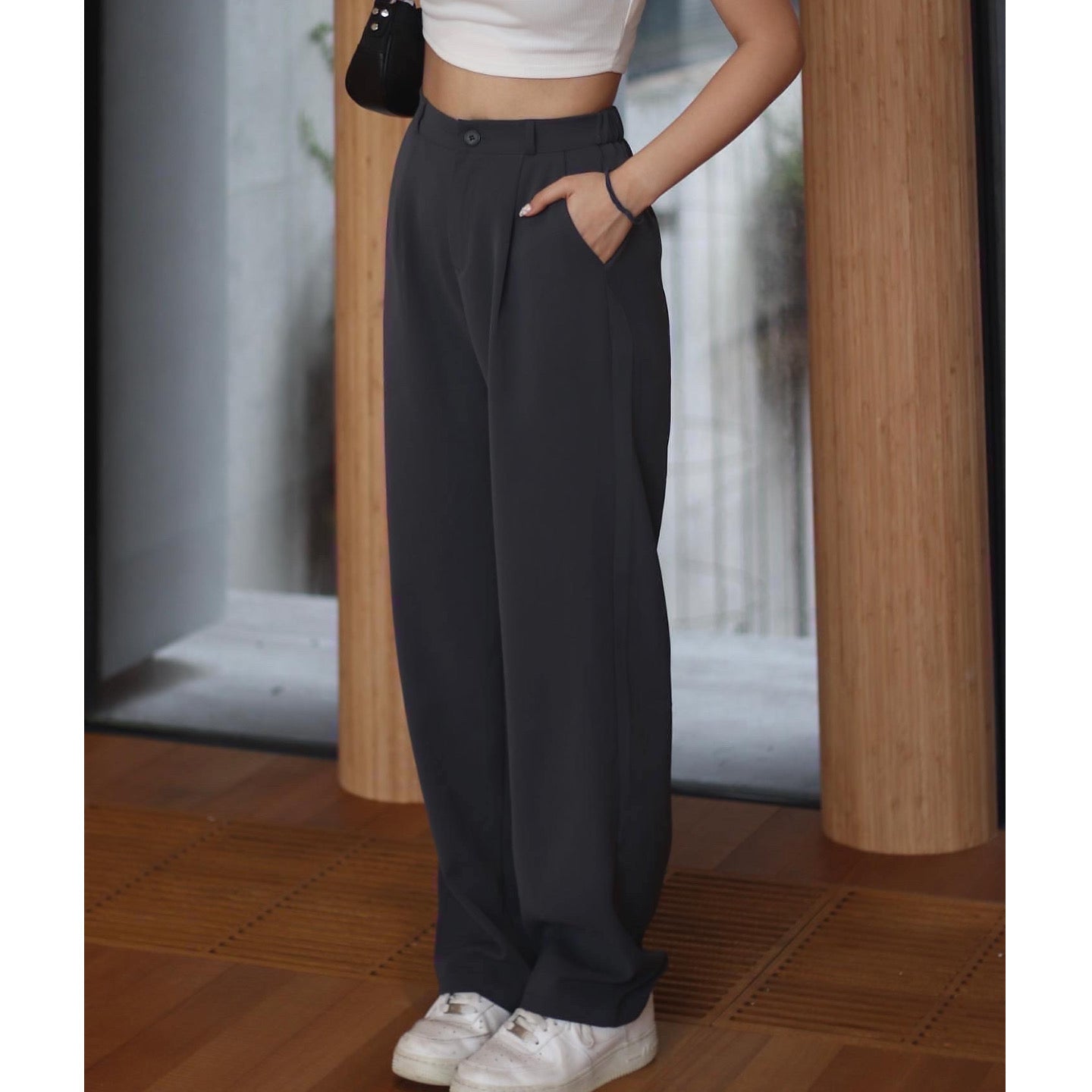 Solid High Waist Pants