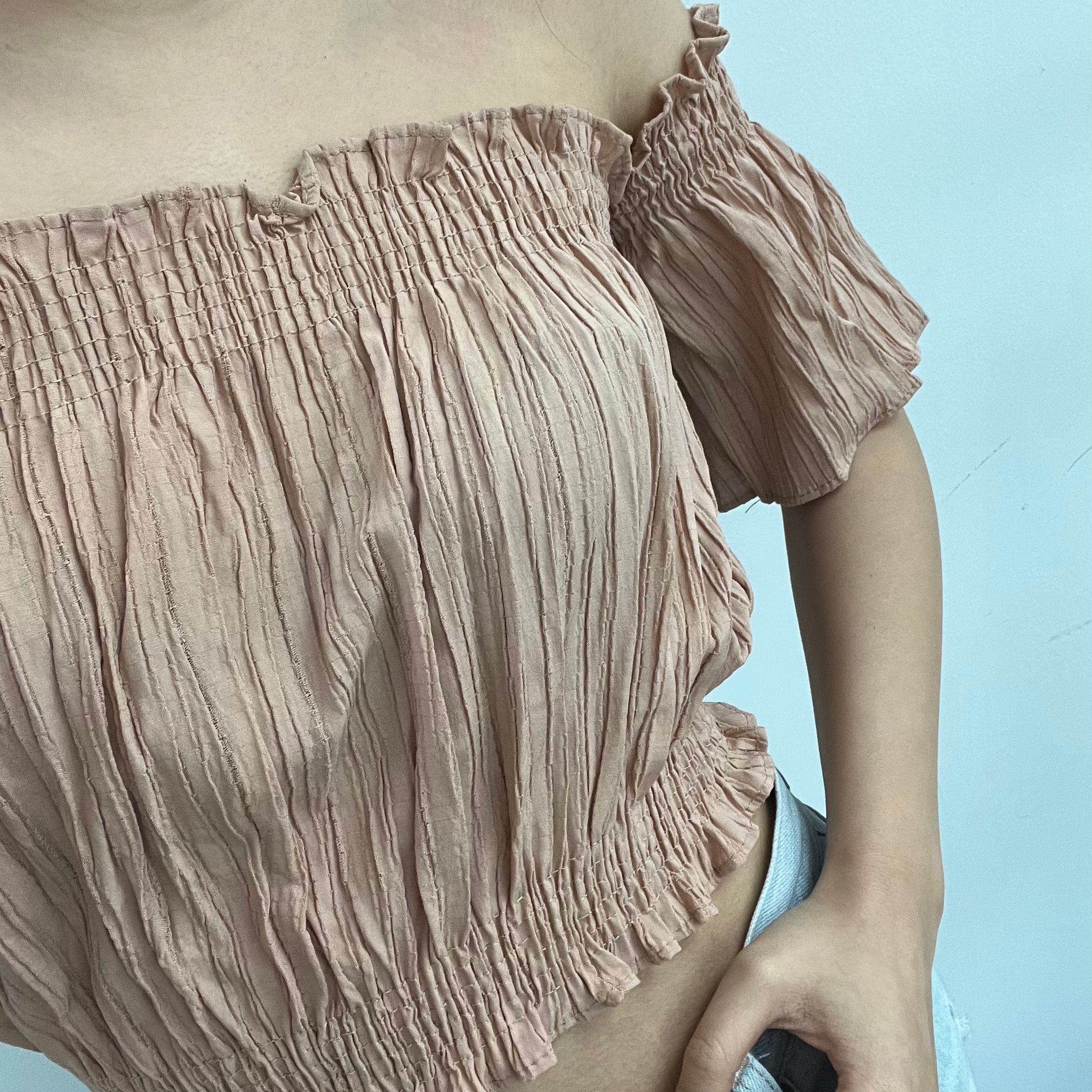 #T011 - Solid Off Shoulder Crop Top